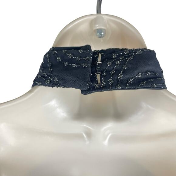 Shoshanna Olivia Metallic Scallope Mesh Halter Neck Black Dress Size 2 - Picture 10 of 14